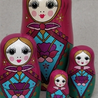 bordeaux-turkis-grønne-dekorerede-klassiske-babushkadukker-delbare-trædukker-russiske-matryoshka 